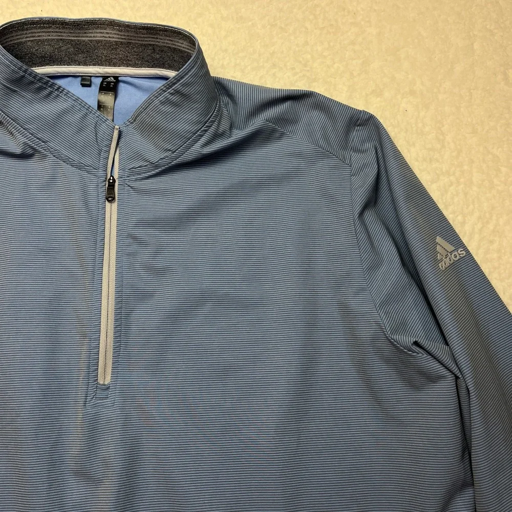 Adidas Pullover Mens XL Blue Striped Quarter Zip Windbreaker Jacket 4535